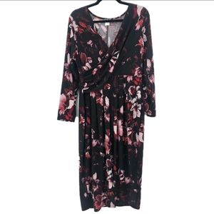VENUS Women's Large Faux Wrap Drape Floral Long Sleeve Dress Xtra Stretch